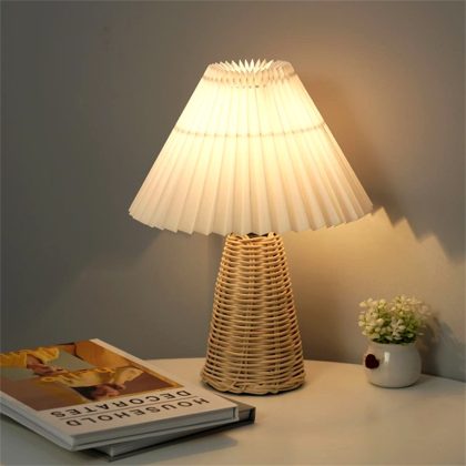 Japanese-Style Simplicity Pleated Rattan Table Lamp Home Vintage Decorative