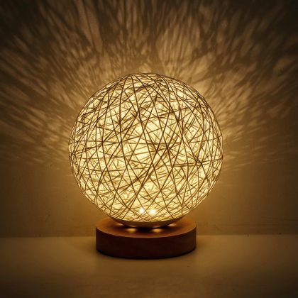 LED Dimmable Moon Table Lamp Wood Table Ball Light