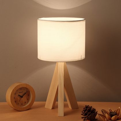 LED Wooden Bedside Lamp Vintage Tripod Table Lamp